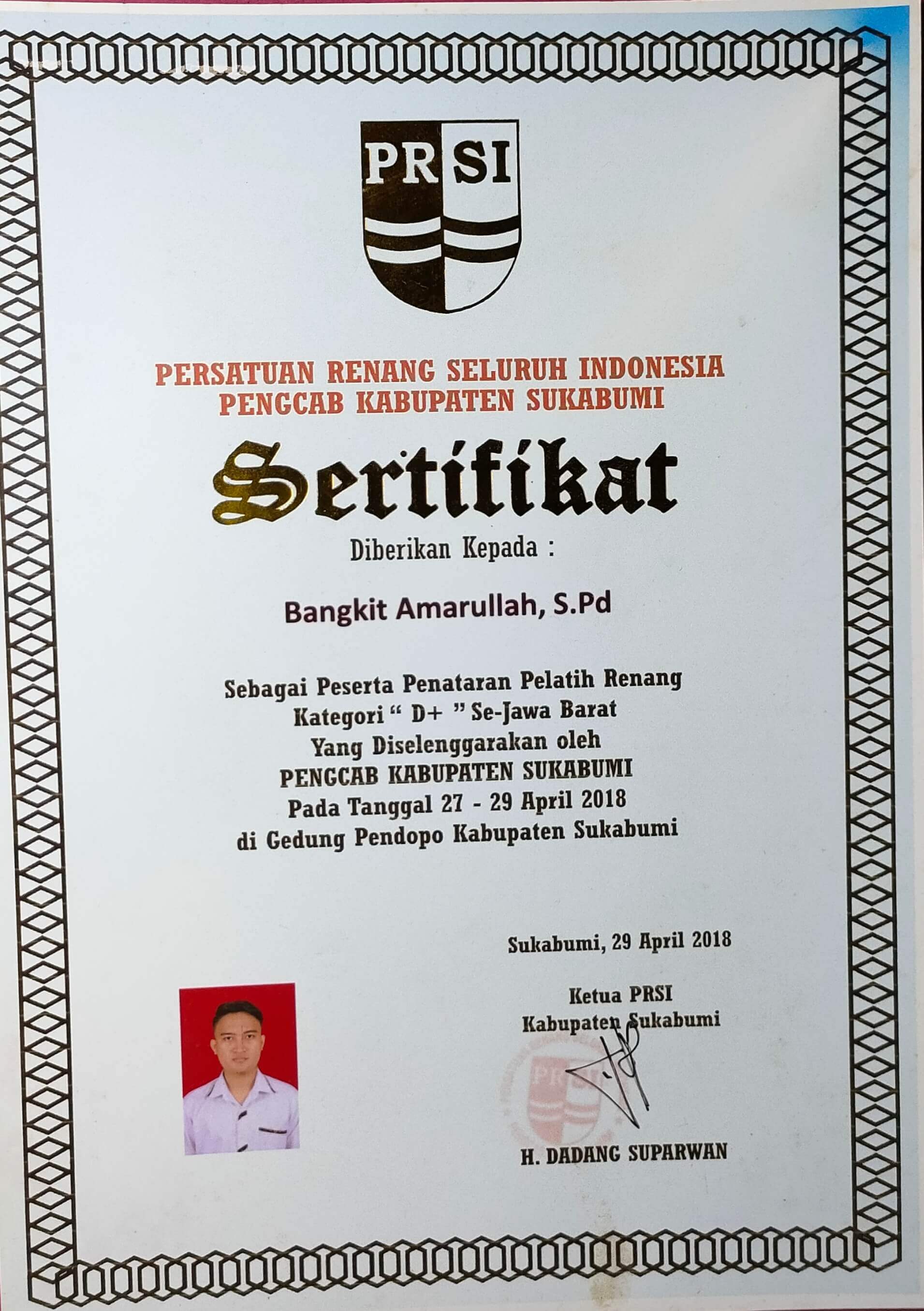 sertifikat pelatih bangkit Amarullah