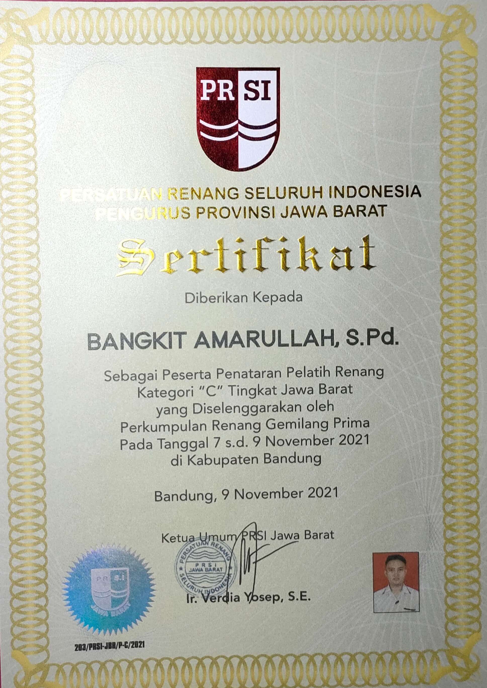 sertifikat pelatih bangkit Amarullah